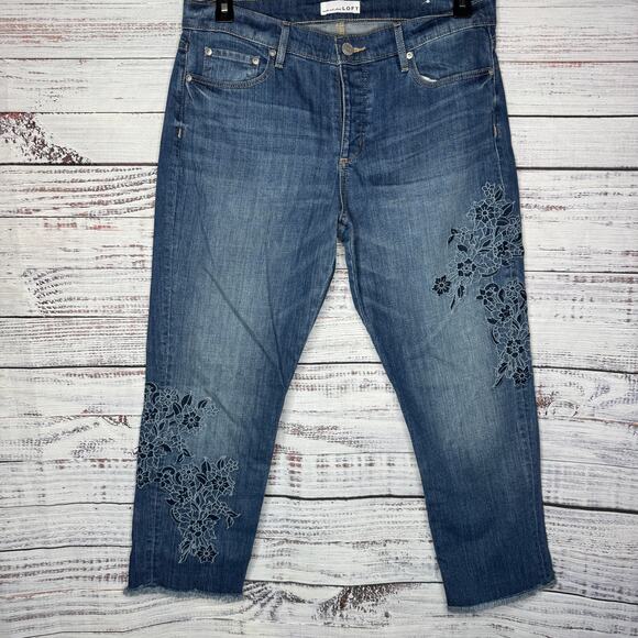 Loft Ann Taylor Embroidered Boyfriend Jeans 29/8 - Picture 1 of 4
